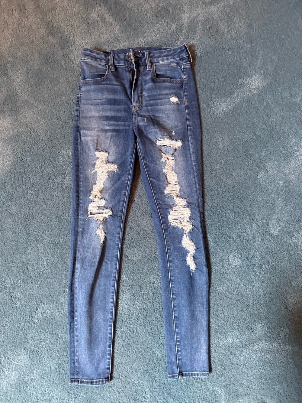 American Eagle High-Rise Distressed Skinny Jeans - Dark Blue